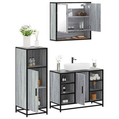 Set mobilier de baie, 3 piese, gri sonoma, lemn prelucrat GartenMobel Dekor
