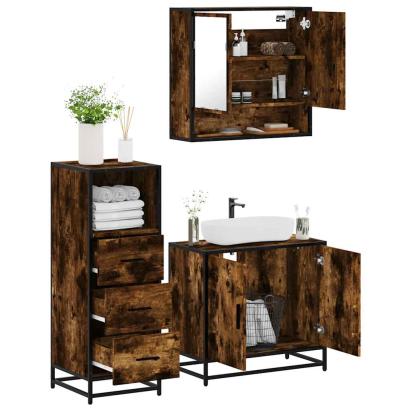 Set mobilier de baie, 3 piese, stejar fumuriu, lemn prelucrat GartenMobel Dekor