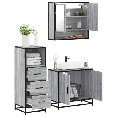 Set mobilier de baie, 3 piese, gri sonoma, lemn prelucrat GartenMobel Dekor