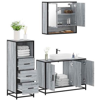 Set mobilier de baie, 3 piese, gri sonoma, lemn prelucrat GartenMobel Dekor