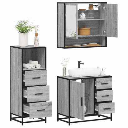 Set mobilier de baie, 3 piese, gri sonoma, lemn prelucrat GartenMobel Dekor
