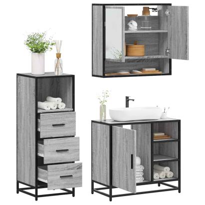 Set mobilier de baie, 3 piese, gri sonoma, lemn prelucrat GartenMobel Dekor