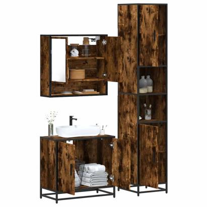 Set mobilier de baie, 3 piese, stejar fumuriu, lemn prelucrat GartenMobel Dekor
