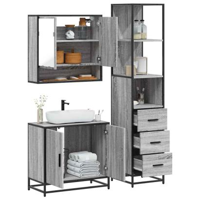Set mobilier de baie, 3 piese, gri sonoma, lemn prelucrat GartenMobel Dekor