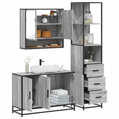 Set mobilier de baie, 3 piese, gri sonoma, lemn prelucrat GartenMobel Dekor