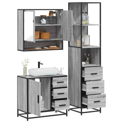 Set mobilier de baie, 3 piese, gri sonoma, lemn prelucrat GartenMobel Dekor