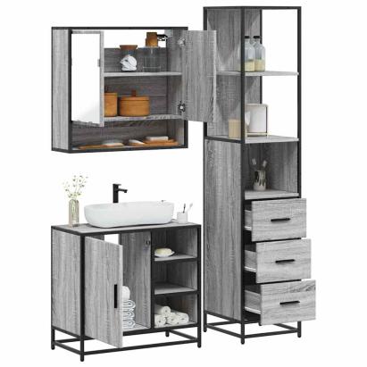 Set mobilier de baie, 3 piese, gri sonoma, lemn prelucrat GartenMobel Dekor