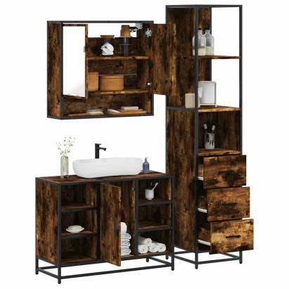 Set de mobilier de baie din 3 piese din lemn de stejar afumat GartenMobel Dekor