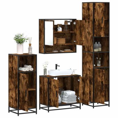 Set de mobilier de baie 4 piese Lemn prelucrat de stejar afumat GartenMobel Dekor
