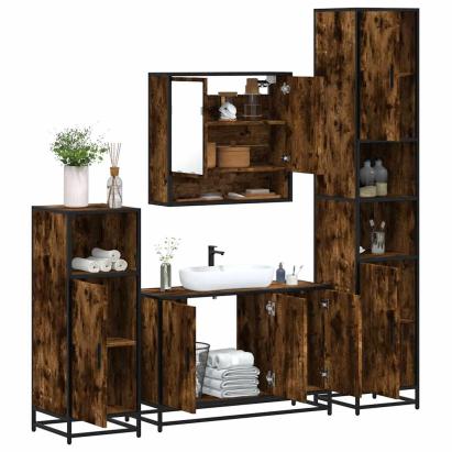 Set de mobilier de baie 4 piese Lemn prelucrat de stejar afumat GartenMobel Dekor