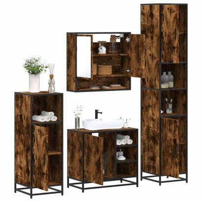 Set de mobilier de baie 4 piese Lemn prelucrat de stejar afumat GartenMobel Dekor