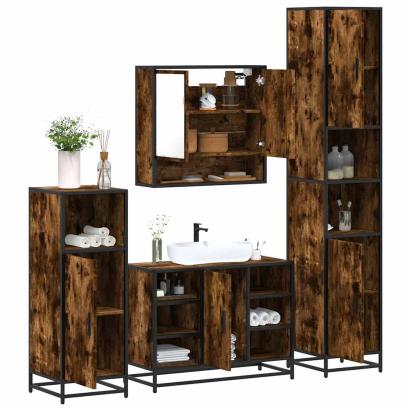 Set de mobilier de baie 4 piese Lemn prelucrat de stejar afumat GartenMobel Dekor