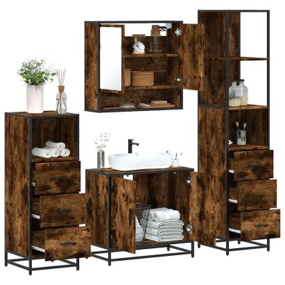 Set de mobilier de baie 4 piese Lemn prelucrat de stejar afumat GartenMobel Dekor