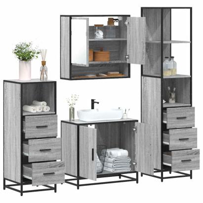 Set de mobilier de baie 4 piese Lemn stratificat gri Sonoma GartenMobel Dekor