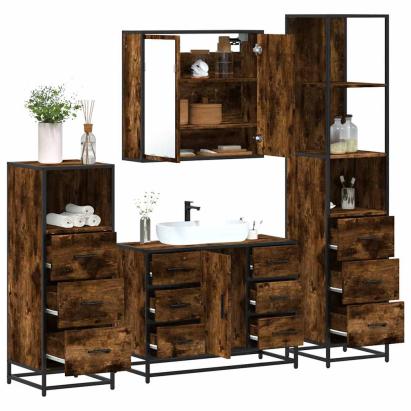 Set de mobilier de baie 4 piese Lemn prelucrat de stejar afumat GartenMobel Dekor