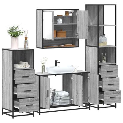 Set de mobilier de baie 4 piese Lemn stratificat gri Sonoma GartenMobel Dekor