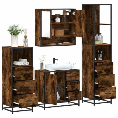Set de mobilier de baie 4 piese Lemn prelucrat de stejar afumat GartenMobel Dekor