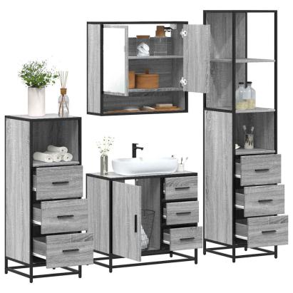 Set de mobilier de baie 4 piese Lemn stratificat gri Sonoma GartenMobel Dekor