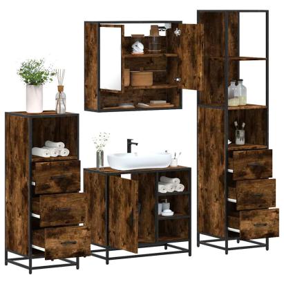 Set de mobilier de baie 4 piese Lemn prelucrat de stejar afumat GartenMobel Dekor