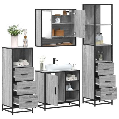 Set de mobilier de baie 4 piese Lemn stratificat gri Sonoma GartenMobel Dekor