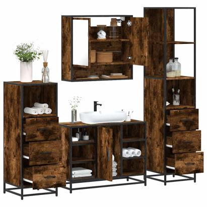 Set de mobilier de baie 4 piese Lemn prelucrat de stejar afumat GartenMobel Dekor