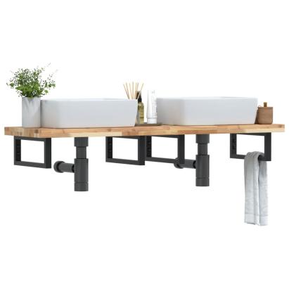 Raft pentru lavoar montat pe perete, oțel și lemn masiv acacia GartenMobel Dekor