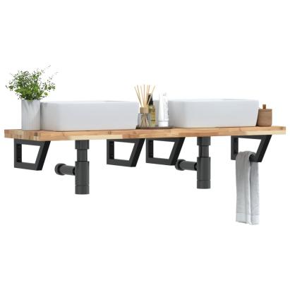 Raft pentru lavoar montat pe perete, oțel și lemn masiv acacia GartenMobel Dekor