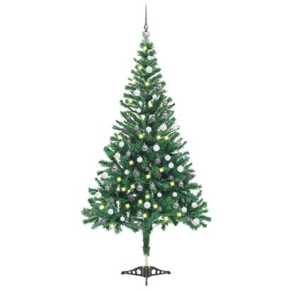 Brad de Crăciun pre-iluminat cu globuri, 120 cm, 230 ramuri GartenMobel Dekor