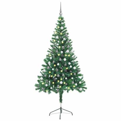 Brad de Crăciun pre-iluminat cu globuri, 150 cm, 380 de ramuri GartenMobel Dekor