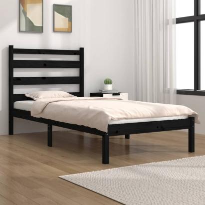 Cadru de pat mic single, negru, 75x190 cm, lemn masiv de pin GartenMobel Dekor