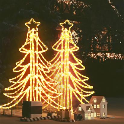 Figurină brad de Crăciun pliabil LED 2 buc alb cald 87x87x93 cm GartenMobel Dekor