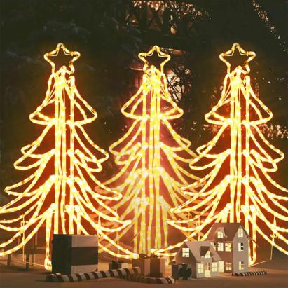 Figurină brad de Crăciun pliabil LED 3 buc alb cald 87x87x93 cm GartenMobel Dekor