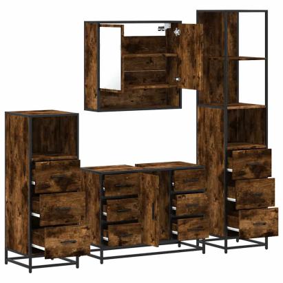 Set de mobilier de baie 4 piese Lemn prelucrat de stejar afumat GartenMobel Dekor
