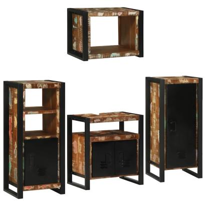 Set de mobilier pentru baie cu ușă 4 pcs Lemn recuperat solid GartenMobel Dekor