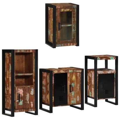 Set de mobilier pentru baie cu ușă 4 pcs Lemn recuperat solid GartenMobel Dekor