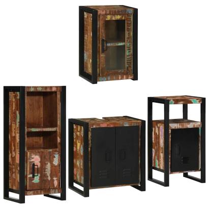 Set de mobilier pentru baie cu ușă 4 pcs Lemn recuperat solid GartenMobel Dekor