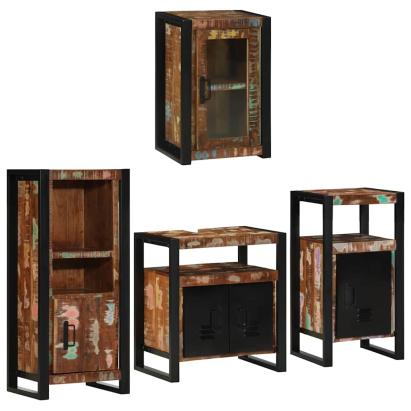 Set de mobilier pentru baie cu ușă 4 pcs Lemn recuperat solid GartenMobel Dekor
