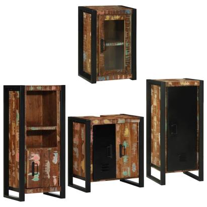 Set de mobilier pentru baie cu ușă 4 pcs Lemn recuperat solid GartenMobel Dekor