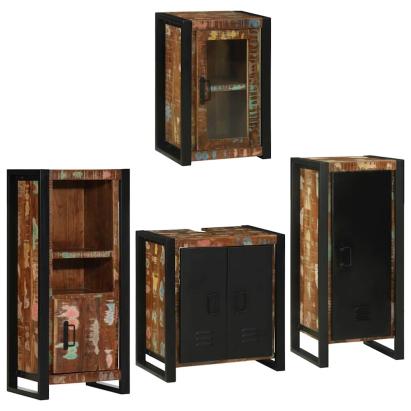 Set de mobilier pentru baie cu ușă 4 pcs Lemn recuperat solid GartenMobel Dekor