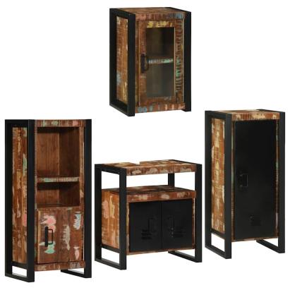 Set de mobilier pentru baie cu ușă 4 pcs Lemn recuperat solid GartenMobel Dekor