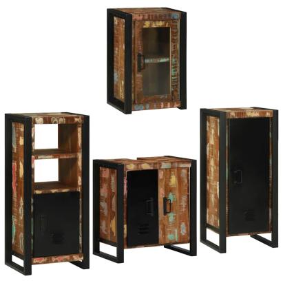 Set de mobilier pentru baie cu ușă 4 pcs Lemn recuperat solid GartenMobel Dekor