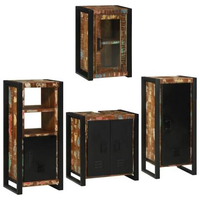 Set de mobilier pentru baie cu ușă 4 pcs Lemn recuperat solid GartenMobel Dekor