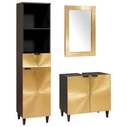 Seturi de mobilier pentru baie cu sertar 3 pcs Negru și Aur GartenMobel Dekor