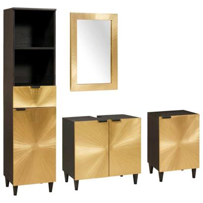 Seturi de mobilier pentru baie cu sertar 4 pcs Negru și Aur GartenMobel Dekor