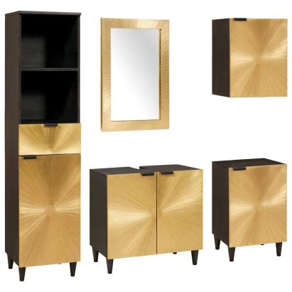 Seturi de mobilier pentru baie cu sertar 5 pcs Negru și Aur GartenMobel Dekor
