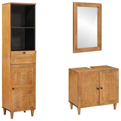 Set de mobilier pentru baie cu ușă 3 pcs Maro 38 x 33 x 160 cm GartenMobel Dekor