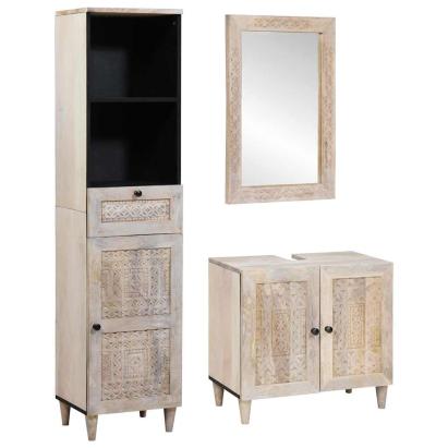 Set de mobilier pentru baie cu ușă 3 pcs Alb 38 x 33 x 160 cm GartenMobel Dekor
