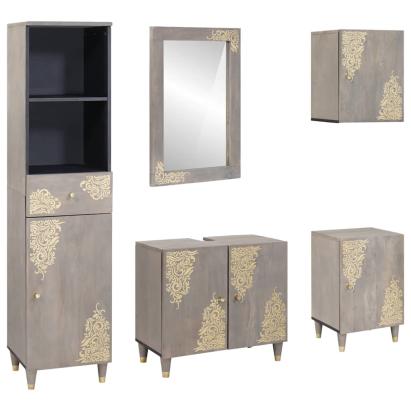 Set de mobilier pentru baie cu sertar 5 pcs Gri 62 x 33 x 58 cm GartenMobel Dekor
