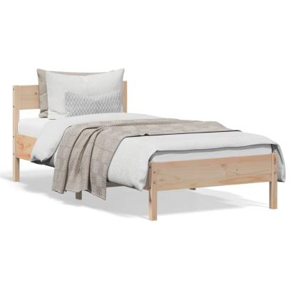 Cadru de Pat cu Suport Capatai Single pentru 1 Persoana, 90x190 cm, Lemn Masiv Pin Natur