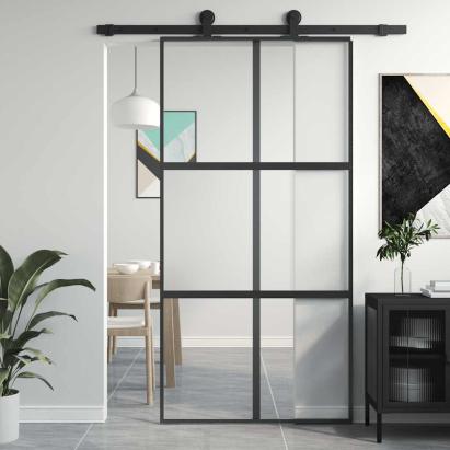 Ușă glisantă, negru, 102,5x205 cm, sticlă securizată/aluminiu GartenMobel Dekor